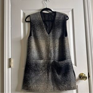 Karl Rieman Wool Blend Tunic Dress Vest Gray Black Ombre Plaid Pockets Sz S